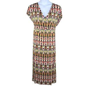 J. Jill Womens XL Aztec Southwest Geometric Print Empire Waist V-Neck Maxi Dress